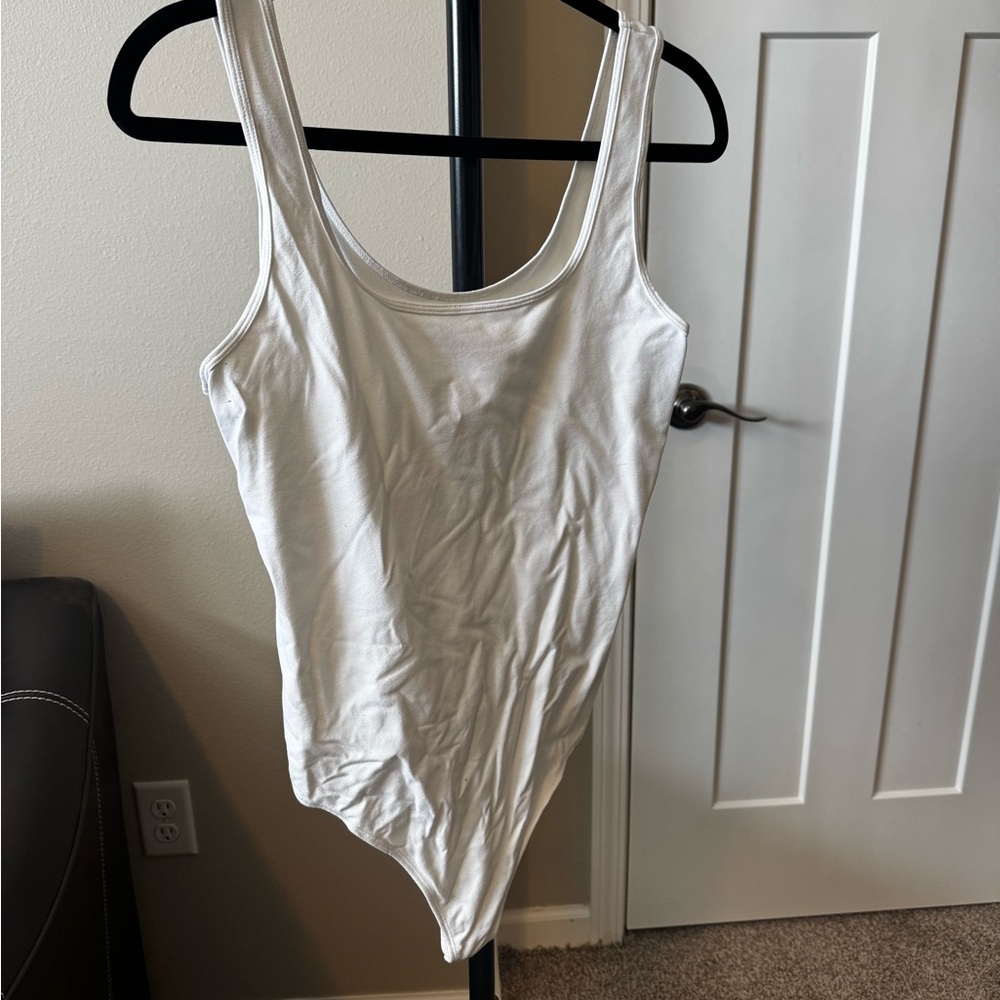 Abercrombie & Fitch White Scoop Neck Bodysuit - Soft A&F Collection